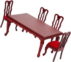 1 Set Miniature Wooden Dollhouse Furniture Retro Dining Table Chairs Dollhouse Accessories for Imaginative Play and DIY Settings