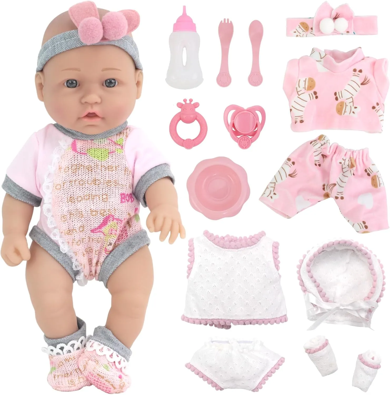 10 Inch Realistic Baby Doll Set with 3 Outfits & Accessories - Interactive Role Play Toy Includes Bottle, Pacifier, Rattle, Stroller for Kids Ages 3 