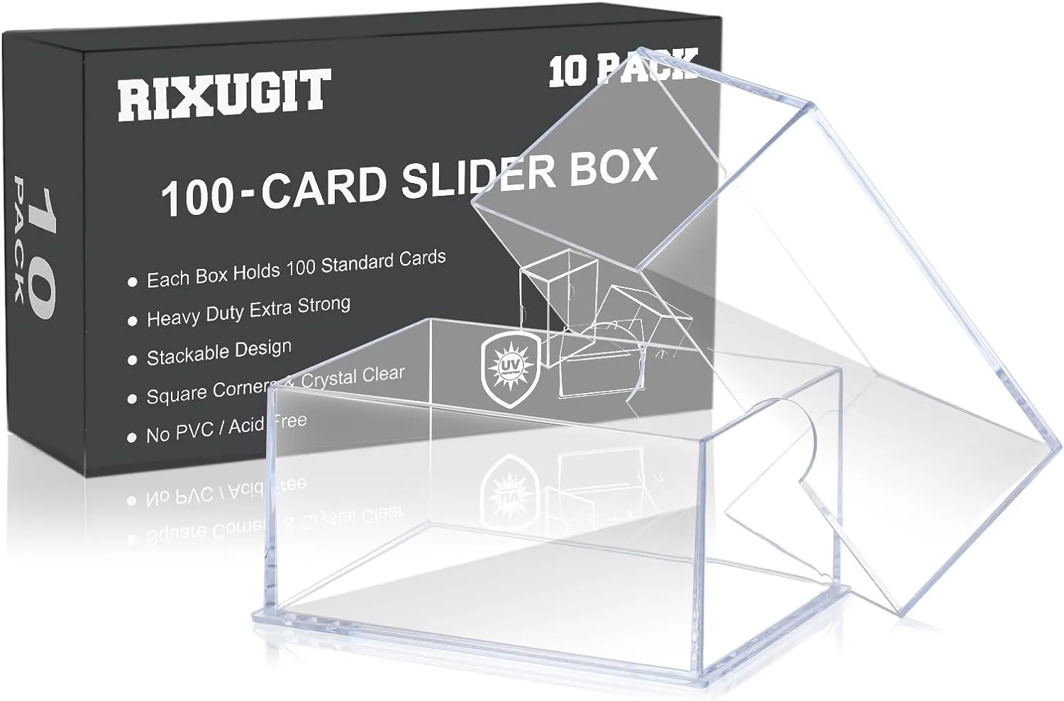 10-Pack 100-Count Deck-Case Card-Box - 2 Piece Trading Card Storage Box, Trading Deck Boxes, Clear Case Collection Storage Box for Gaming, Sports, Baseball, Playing