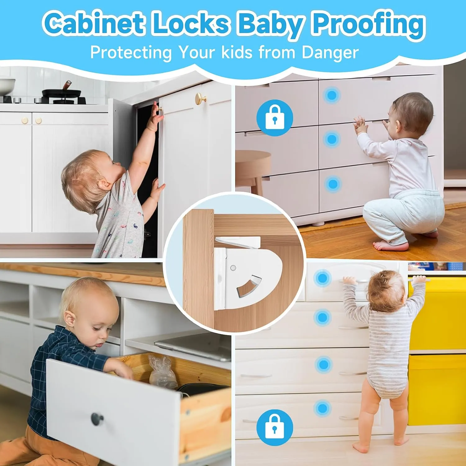 10 Pack Magnetic Cabinet Locks for Child Safety, Drawer Locks Baby Proofing, Magnetic Door Safety Locks for Cabinets and Drawers, Easy Installation No Tools Required (10 Pack and 2 Keys)