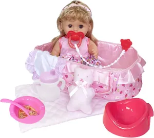 10 PCS 12 inch Baby Doll with Clothes Lovely Newborn Doll Hairband Potty Burp Cloth Bag Bottle Bowl Spoon for Kid Girls