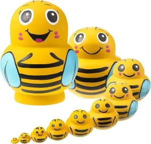 10 Pcs Wooden Yellow Bee Handmade Russian Nesting Dolls Toys Animal Russian Cute Nesting Dolls for Home Decor Birthday Gift Bee Festival