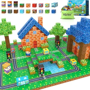100PCS Magnetic Blocks - Build Mine Magnet World Road Set, Magnet Building Blocks Toddler Toys Creative Kids Games, STEM Sensory Toys for Kids 3 , 1'' Magnetic Cubes Classroom Must Haves Toy Gifts