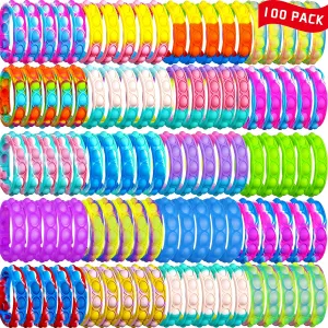 100PCS Pop Fidget Bulk Bracelets Toys, Fidget Popper Bracelet Pack, Durable and Adjustable, Multicolor Pop Bracelet Finger Press Bracelet for Kids and Adults Bulk Toys Bulk Fidgets