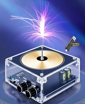 10 Cm Solid State Bluetooth Musical Tesla Coil Touchable Artificial Lightning Spark Gap Arc Generator Desktop Toy Arc Plasma Electric Power Wireless Transmission Science Teaching Experiment Model