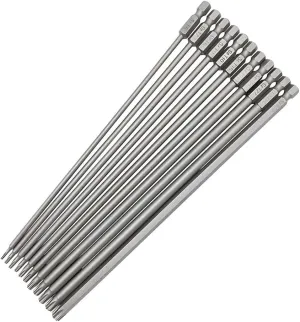11pcs 200mm Extra Long Torx Screwdriver Bit Set, Magnetic Head S2 Steel Star Screw Driver Drill Bits 1/4" Hex Shank Tamper Proof Security Bit Set (T6-T40)