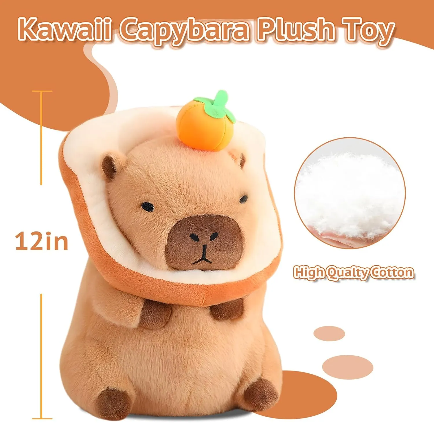 12 Inch Cute Capybara Plush Kawaii Soft Capybara Plush Doll Pillow with Bread Capybara Stuffed Aniamls Toys for Girls Kids Adults Birthdays Valentines Gift (Capybara Stuffed Animals)