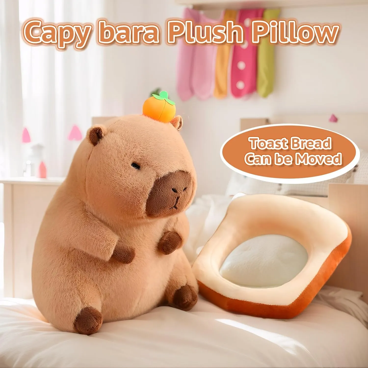 12 Inch Cute Capybara Plush Kawaii Soft Capybara Plush Doll Pillow with Bread Capybara Stuffed Aniamls Toys for Girls Kids Adults Birthdays Valentines Gift (Capybara Stuffed Animals)