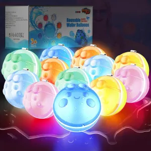 12 Pcs LED Light up Reusable Water Balloons, Pool Beach Water Toys for Boys and Girls, Outdoor Summer Toys for Kids Age 3-12, Magnetic Water Ball for Outdoor Activities
