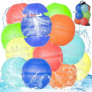 12 PCS Medium Size Reusable Water Balloons - Quick Fill & Self Sealing Summer Pool Toys for Kids, Outdoor Fun Water Games for Boys & Girls, Beach Party Splash Ball Set (6 Colors)