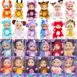 12 Pcs Mini Baby Dolls, 4.5 inch Cute Baby Dolls Toys with Animal Clothes 12 Constellations Series Tiny Reborn Babies for Girls Boys, Cute Doll Gifts for Kids Birthday Christmas
