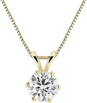 1/2 to 3 1/2 Carat Moissanite Round Solitaire Pendant Necklace in 14k Gold (J-K, cttw) 6-Prong 16 to 18 Inch Adjustable Chain Spring Ring by Diamond Wish