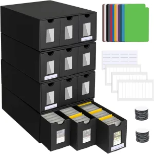 12000  Card Trading Storage Box, Deck Box with 48 Dividers, Labels & Tape, 6-Layer Design with Transparent Windows, Holds TCG MTG PTCG Cards