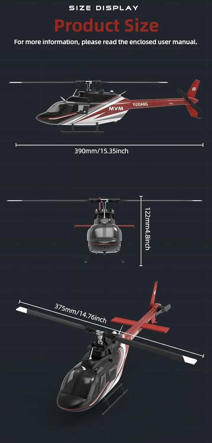 1/27 Scale RC Helicopter, Bell 206 2.4G 6CH Brushless Direct-Drive 3D/6G Flybarless Airplane Model, Remote Control Helicopter Model with Optical Flow Positioning   Battery