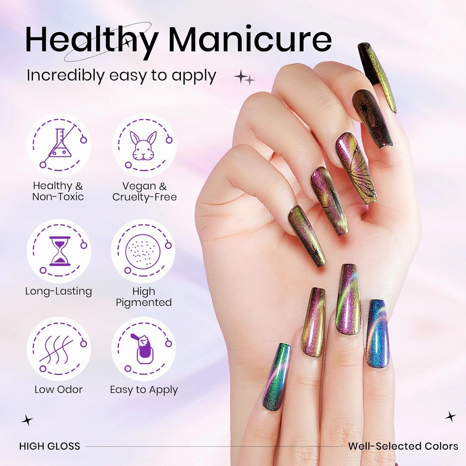 12 Colors Cat Eye Gel Polish with Magnetic Stick, Chameleon Magnetic Gel Polish Kit Trible Colors Effect Galaxy Cateyes Nail Polish Gel Collection Home DIY Manicure for Women Girl