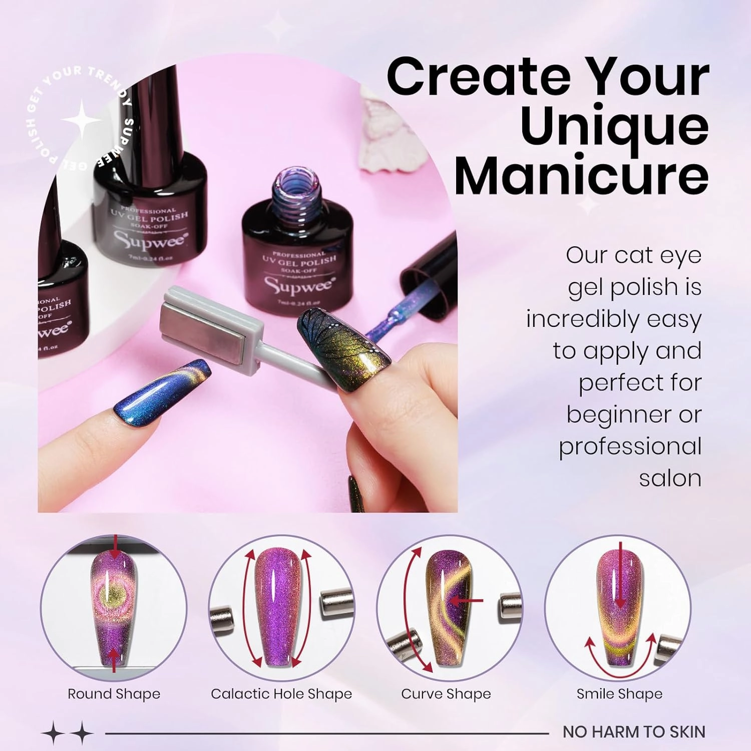 12 Colors Cat Eye Gel Polish with Magnetic Stick, Chameleon Magnetic Gel Polish Kit Trible Colors Effect Galaxy Cateyes Nail Polish Gel Collection Home DIY Manicure for Women Girl