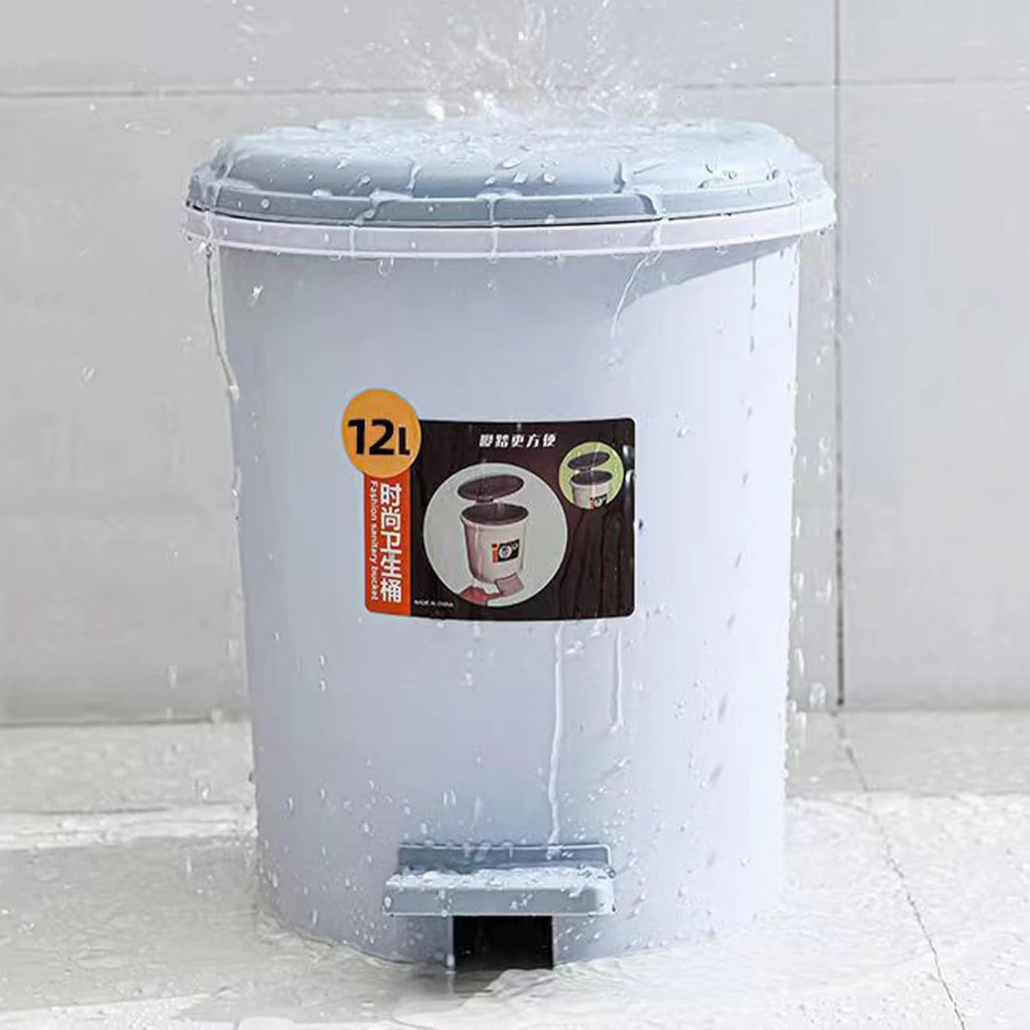 12L Kitchen Trash Can, Large Capacity Garbage Can Step Open Waste Bin with Lid and Foot Pedal for Home Kitchen Garage Apartment Office Bedroom Bathroom (Grey)