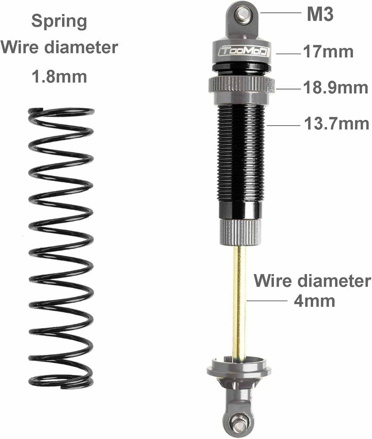 130mm RC Oil Shock Absorber Aluminium Big Bore Damper for 1/8 Arrma Losi Axial Tamiya Redcat Himoto HPI HSP Buggy Truck,Parts Upgrade Replace (Grey)
