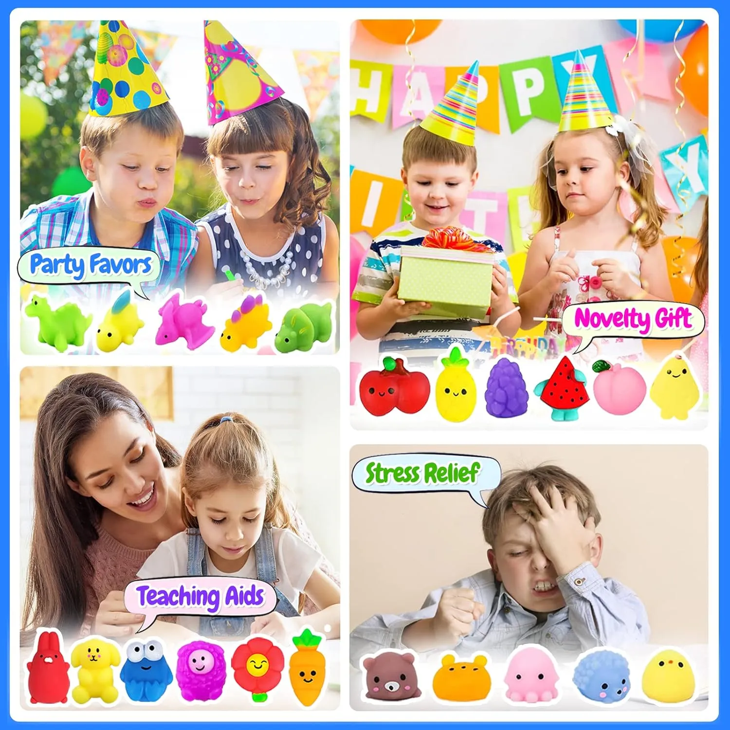 130Pcs Mochi Squishy Toys, Kawaii Squishies Fidget Stress Relief Toy for Kids Party Favors, Classroom Prizes, Goodie Bag Stuffers, Party Bag Filler, Birthday Gifts (Random)
