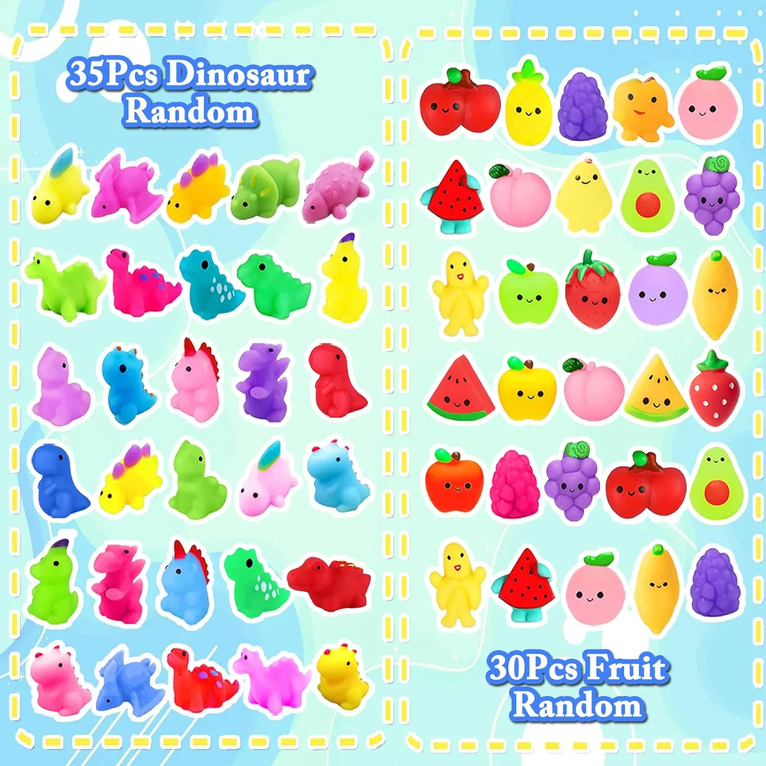 130Pcs Mochi Squishy Toys, Kawaii Squishies Fidget Stress Relief Toy for Kids Party Favors, Classroom Prizes, Goodie Bag Stuffers, Party Bag Filler, Birthday Gifts (Random)