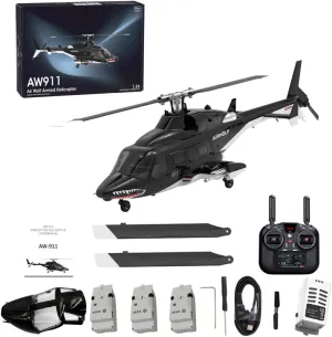 1/34 AW-911 RC Helicopter with GPS Positioning Nose Accessories, 2.4G 9CH Flybarless 6G/3D Stunt Military Remote Control Helicopter for Adults, RC Aircraft Toy Gift -RTF