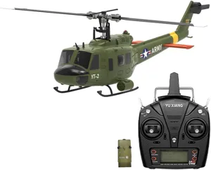 1/34 F07-V UH-1 RC Military Helicopter, 2.4G 6CH Brushless Flybarless RC Helicopter, Remote Control Helicopter for Adults Outdoor RC Helicopter, Stunt Version-RTF