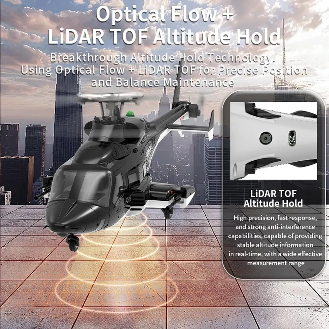 1/34 Scale F02S Flywolf GPS Smart RC Helicopter for Adults, 2.4GHz 8-Channel Tail-Less Rotor, Optical Flow Positioning Remote Control Helicopter