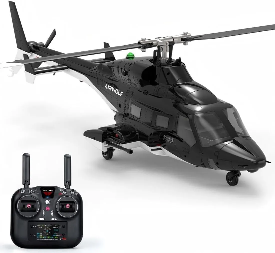 1/34 Scale F02S Flywolf GPS Smart RC Helicopter for Adults, 2.4GHz 8-Channel Tail-Less Rotor, Optical Flow Positioning Remote Control Helicopter