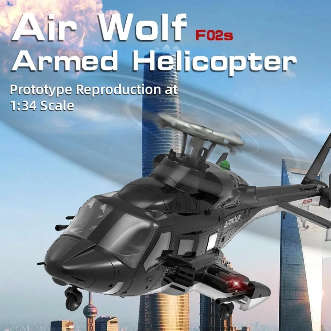 1/34 Scale F02S Flywolf GPS Smart RC Helicopter for Adults, 2.4GHz 8-Channel Tail-Less Rotor, Optical Flow Positioning Remote Control Helicopter