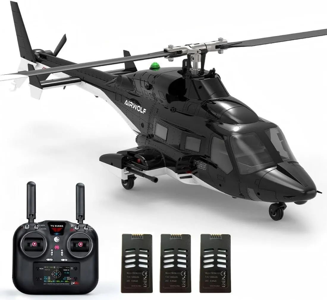 1/34 Scale F02S Flywolf GPS Smart RC Helicopter for Adults, 2.4GHz 8-Channel Tail-Less Rotor, Optical Flow Positioning Remote Control Helicopter