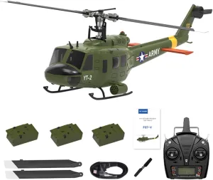 1/34 Scale F07-V UH-1 Huey 2.4G 6CH Brushless Direct-Drive Flybarless Stunt RC Helicopter Model with Optical Flow Positioning Switchable Mode (RTF Version)