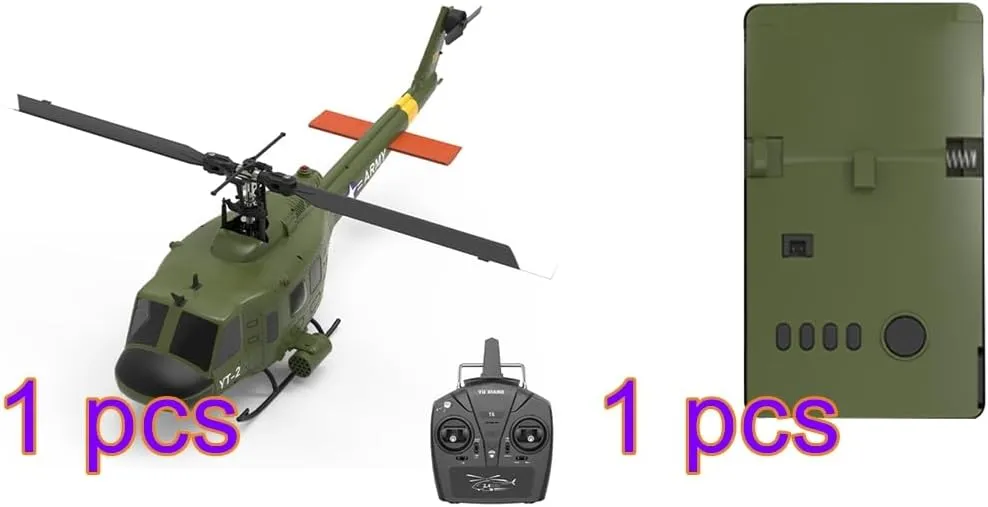 1/34 Scale RC Helicopter, YU Xiang F07 UH-1 Huey 2.4G 6CH Brushless Direct-Drive 3D/6G Flybarless Aircrafts, Remote Control Ariplane Model with Optical Flow Positioning   Battery