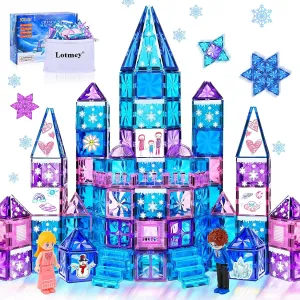 145pcs Diamond Magnetic Tiles Set with Magnetic Doodle Kit, 3D Blocks Magnet Toys for Girls 3 4-7,8-12, Educational Stem Toys Include Stairs Dolls Decals Stickers,3 4 5 6 7 8  Girls Gift