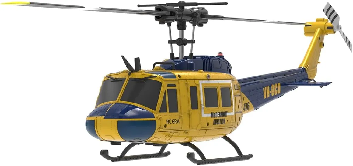 1/48 C032 UH-1 Huey RC Helicopter, 2.4G 6CH 3D Stunt Flybarless Gyro Helicopter, Optical Flow & Altitude Hold and Brushless Motor, Remote Control Toys Gift (RTF Version)