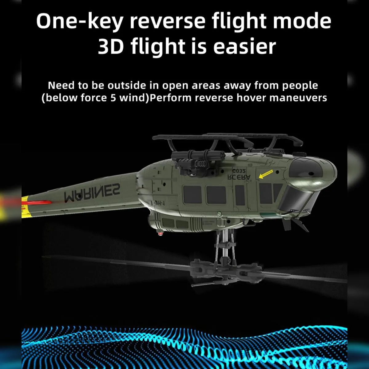 1/48 C032 UH-1 Huey RC Helicopter, 2.4G 6CH 3D Stunt Flybarless Gyro Helicopter, Optical Flow & Altitude Hold and Brushless Motor, Remote Control Toys Gift (RTF Version)