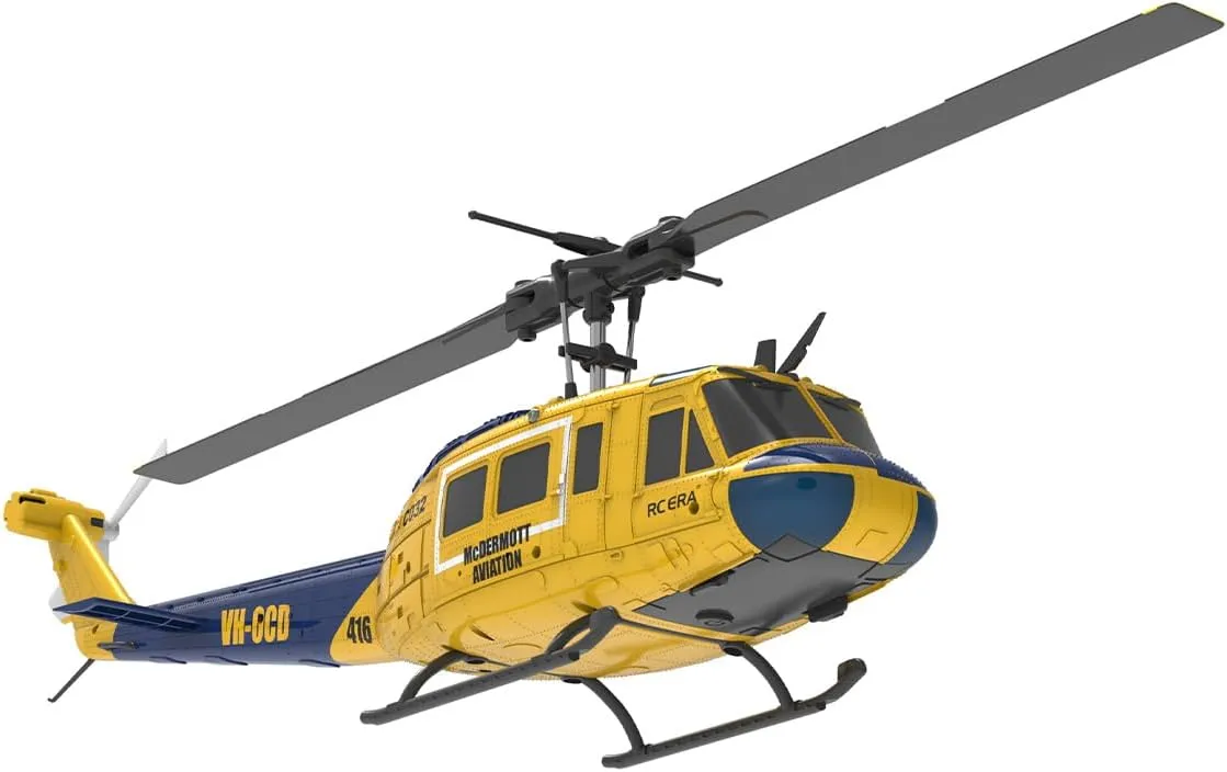 1/48 C032 UH-1 Huey RC Helicopter, 2.4G 6CH 3D Stunt Flybarless Gyro Helicopter, Optical Flow & Altitude Hold and Brushless Motor, Remote Control Toys Gift (RTF Version)