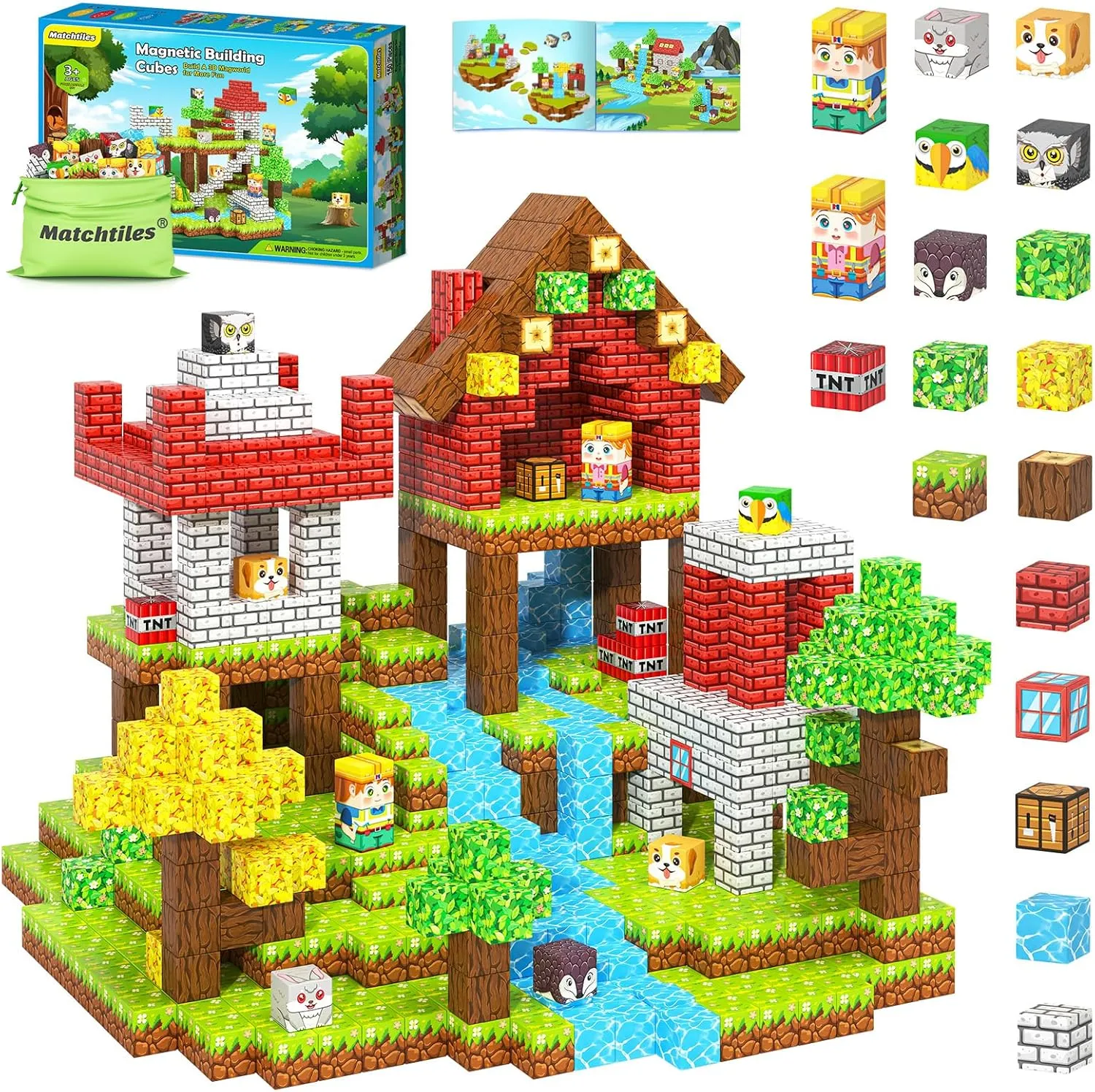 150PCS Magnetic Blocks with Forest Animals Toys, Build Mine Magnet World Set, Magnetic Tiles Building for Boys & Girls Age 4-8 5-7, STEM Montessori Sensory Toys for 3  Toddlers Kids Gifts