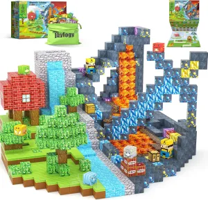 154PCS Dinosaur Toys Magnetic Blocks-Build Mine Magnet World Forest Mine Edition, Dino Adventure Magnetic Building Sensory STEM Kids Toys for Boys Age 3 ,Magnet Games for Boys Girls 3-5 4-6 5-7 6-8