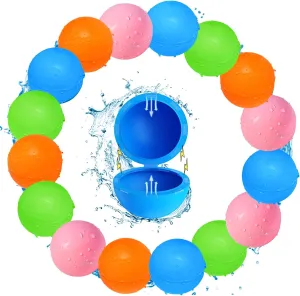 16 Pcs Reusable Water Balloons, Refillable Water Bomb Splash Balls Quick Fill Self Sealing, Summer Water Toy for Outdoor Activities