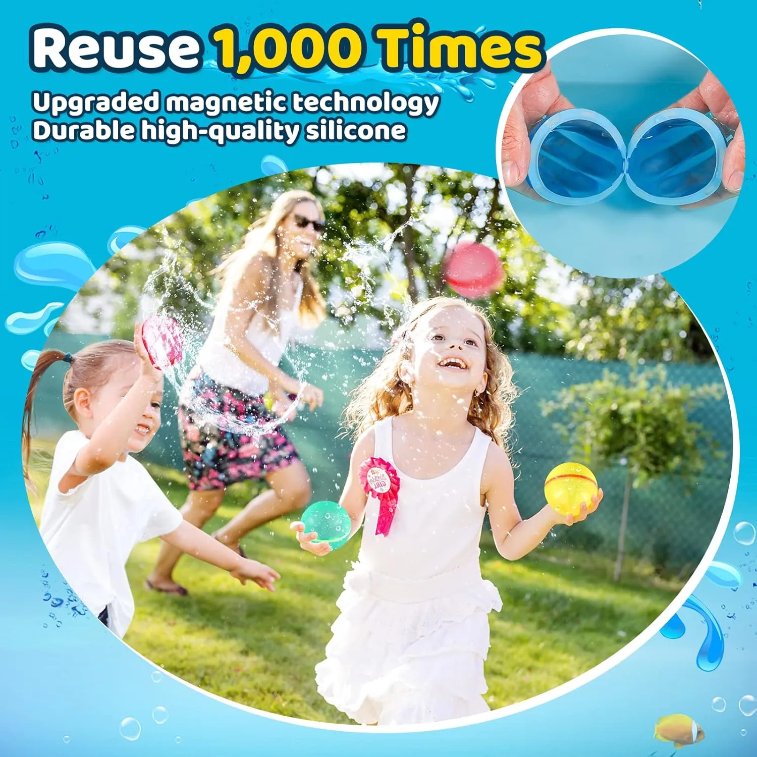 16 Pcs Reusable Water Balloons, Refillable Water Bomb Splash Balls Quick Fill Self Sealing, Summer Water Toy for Outdoor Activities