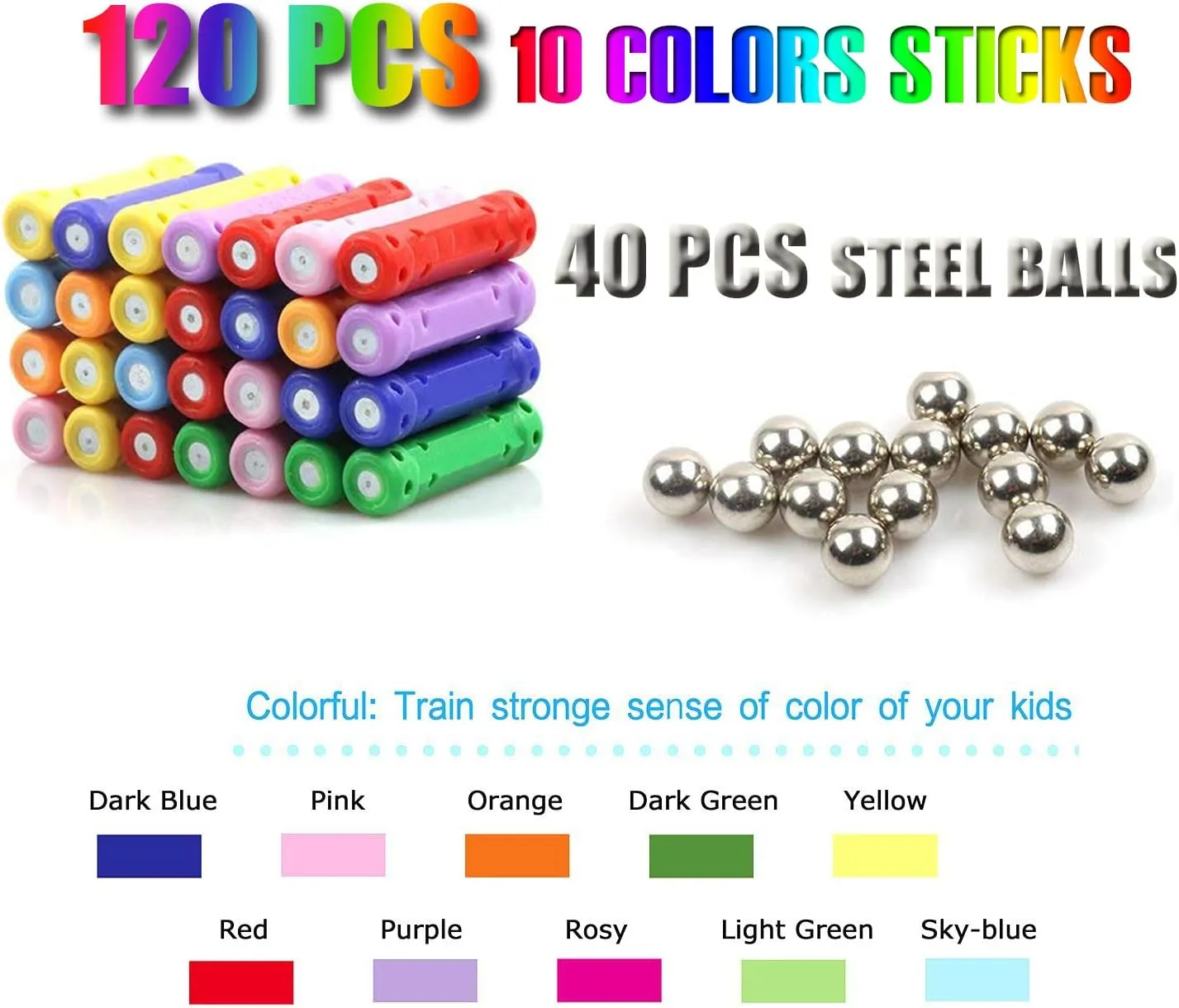 160Pcs Magnetic Building Sticks Blocks, Magnet Educational Toys STEM Toys for Kids and Adult, 3D Construction Building Toy with Storage Bag