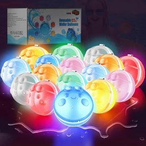 16 PCS LED Light Reusable Water Balloons, Summer Toy for Boys and Girls, Pool Beach Toys for Kids ages 3-12, Outdoor Activities Summer Fun Party Water Balls with Mesh Bag