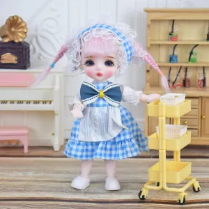 16cm Mini BJD Dolls, 1/8 Ball Jointed Girl Doll, with Fashion Clothes Full Set Outfits Shoes Wigs Face Makeup, Xmas Gifts for Girls (17#)