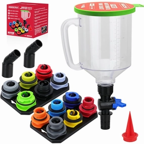 17-Piece Engine Oil Funnel Set, 1.36 qt Automotive Oil Funnel Kit with 12 Adapters, Elbow Fitting, Arrow Screen and Magnetic Storage Hooks Tray, Compatible with GM, Ford, BMW, Audi, Land Rover Etc