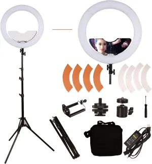 18 inch 65W LED Ring Light Mirror Make Up Beauty Light Studio Video Light Photography Lighting with Stand Bag for Portrait Selfie,Wedding Photography, Night Video,YouTube, Camera/Phone Video