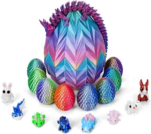 18Pcs 3D Printed Dragon with Egg, Mini 3D Printed Animals, 3D Dragon Eggs with Dragon Inside, Fidget Dragons in an Egg, Mini Prefilled Easter Eggs with Toys Easter Basket Essential