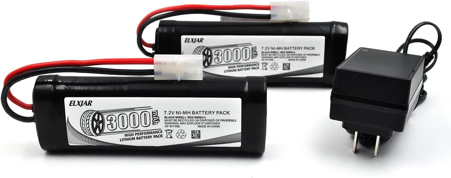 (2-Pack) 7.2V 3000mAh NiMH Battery with Tamiya Connector and Balance Charger for RC Car Airplane Helicopter Quadcopter FPV UAV Remote Control Models