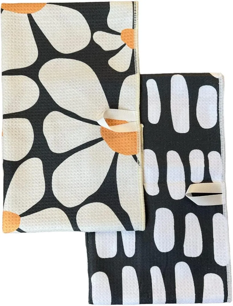 2 Pack Double Sided Kitchen Towels || Dish Towels ||Quick Dry || Designer Prints || Highly Absorbent || Hanging Hook (Gray)