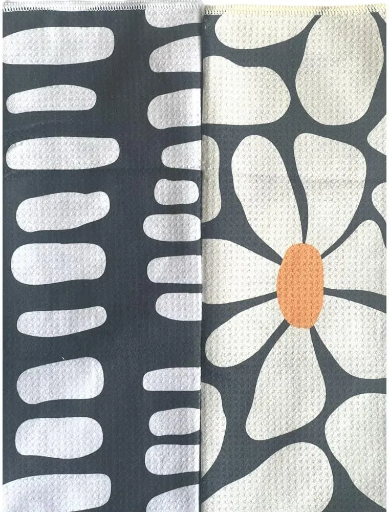 2 Pack Double Sided Kitchen Towels || Dish Towels ||Quick Dry || Designer Prints || Highly Absorbent || Hanging Hook (Gray)