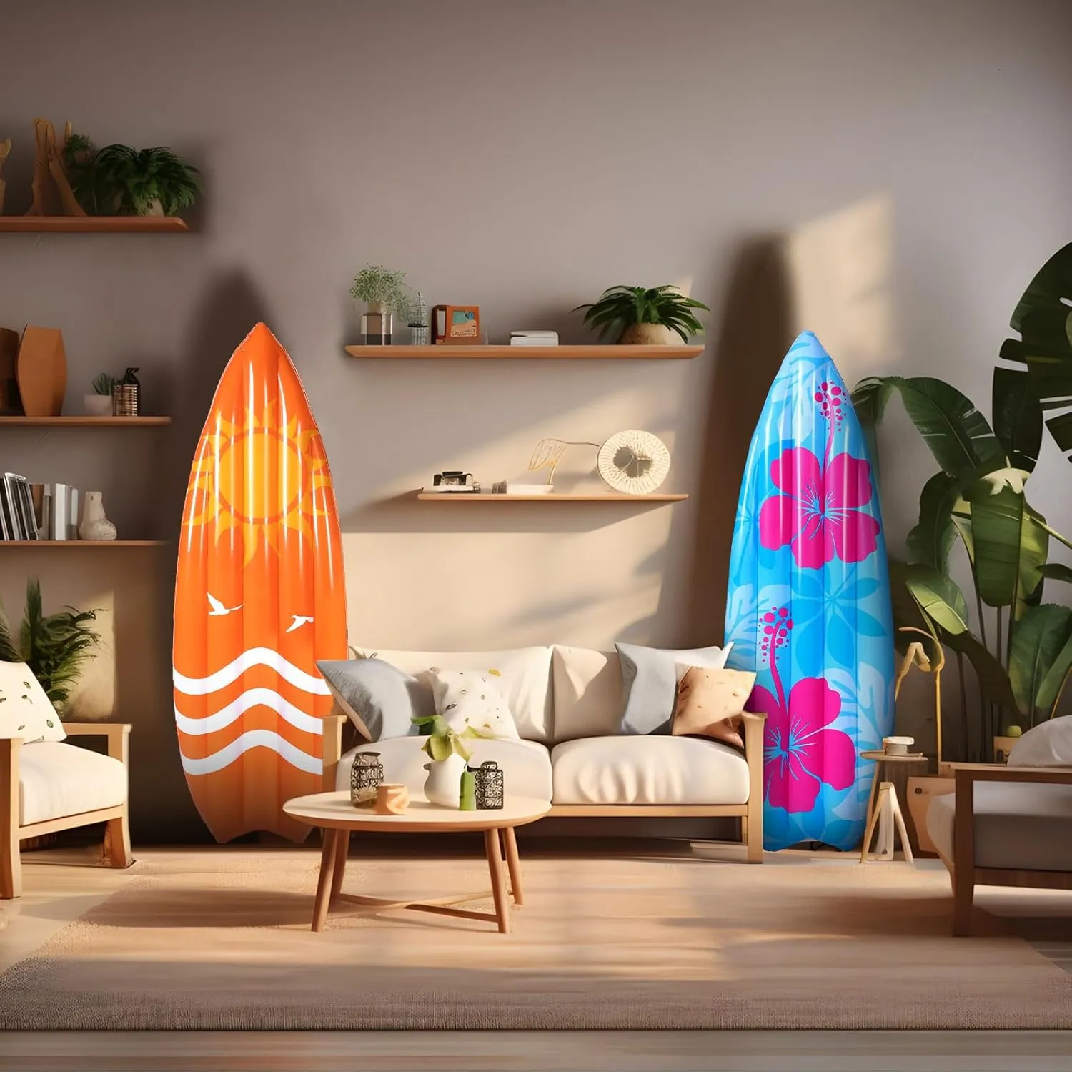 2 Pcs 60" Long Inflatable Surf Board Luau Decoration Theme Beach Pool Toy Tropical Inflatable Surfboard Pool Float Board Beach Party Decorations for Kids Adults Summer Hawaiian Theme Party